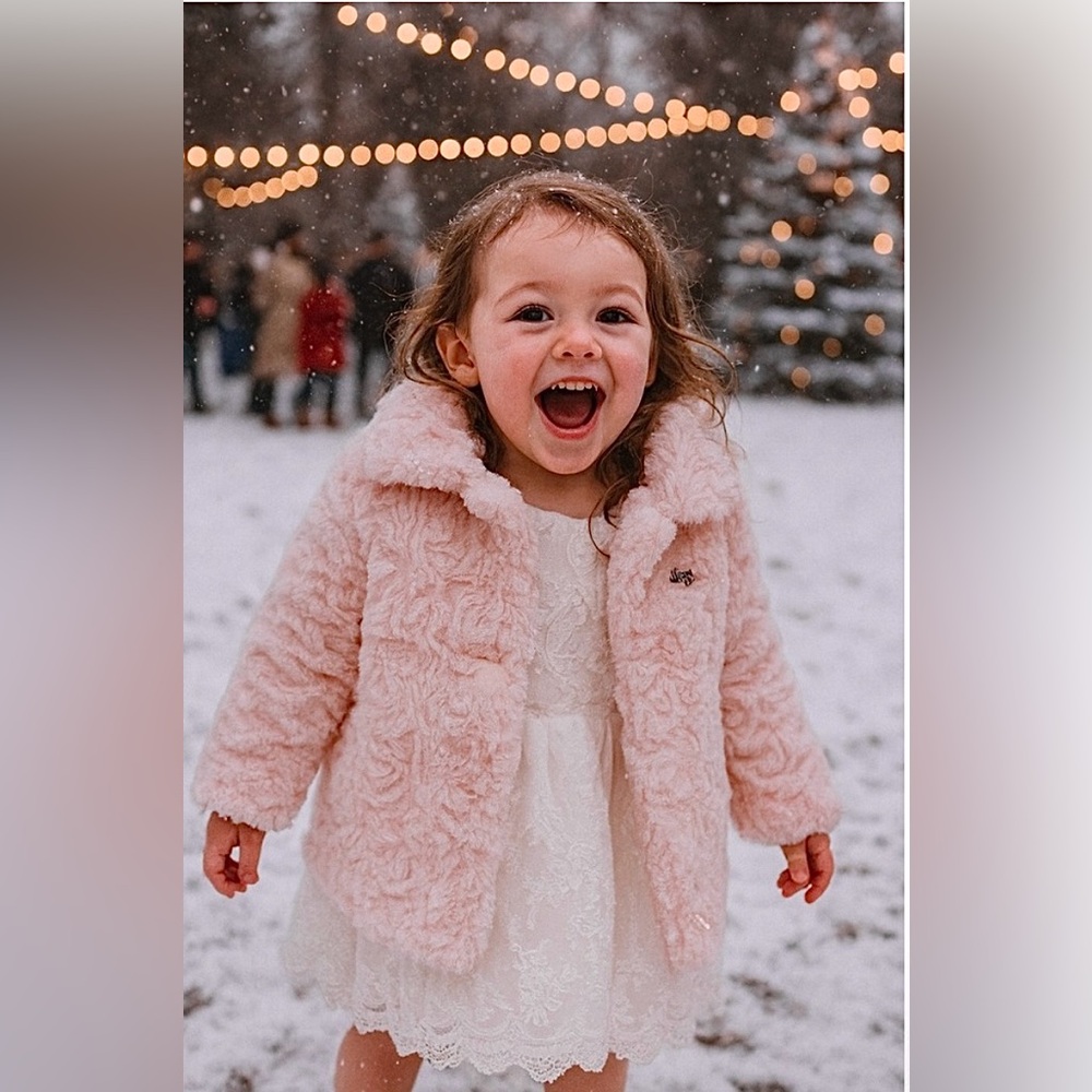 (A9) Juicy Couture Girls Kids Rosette Pink Faux Fur Dainty Cute Coat 3T